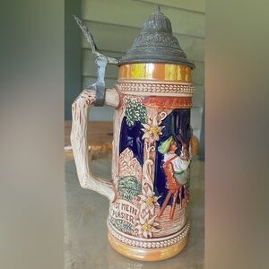Vintage Gerz W Germany Beer Stein with Traditional German Design and Pewter lid